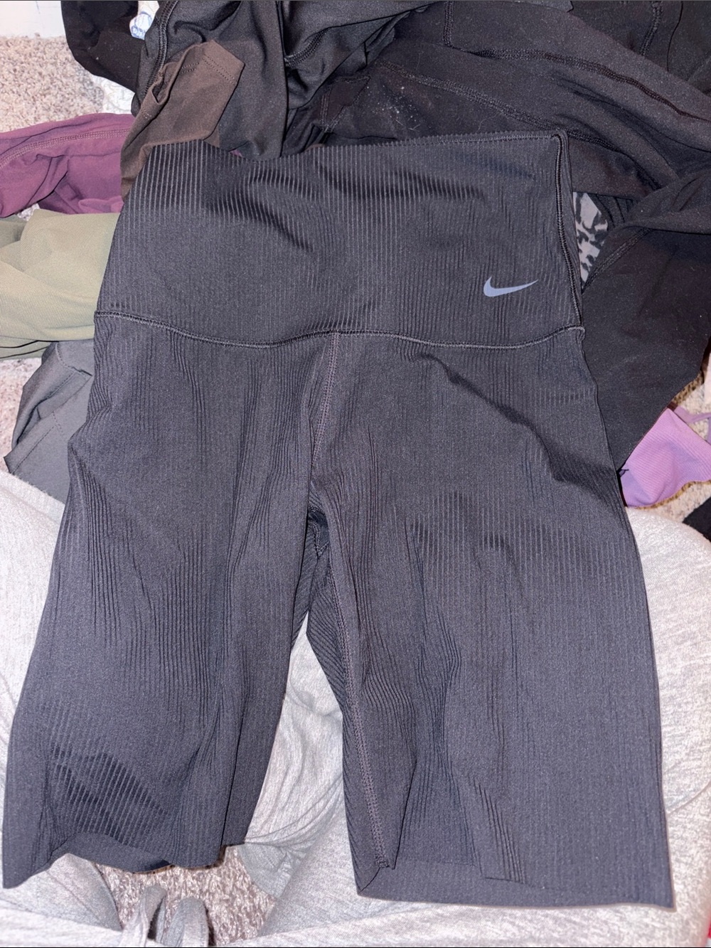 Nike Black Ribbed High-Waist Bike Shorts with Swoosh